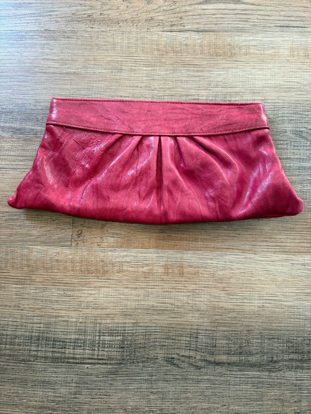 Lauren Merkin Red Leather Pleated Clutch